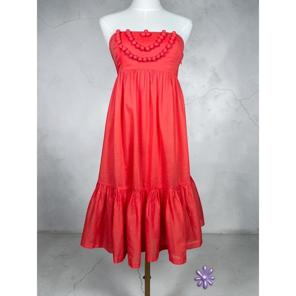 Y2K GAP Coral Red Strapless Midi‎ Dress Empire Waist Cotton Lined Womens 0